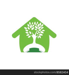 Nature call vector logo design. Handset tree with home icon design template. 