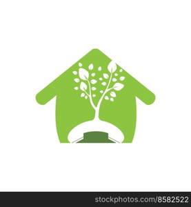 Nature call vector logo design. Handset tree with home icon design template. 