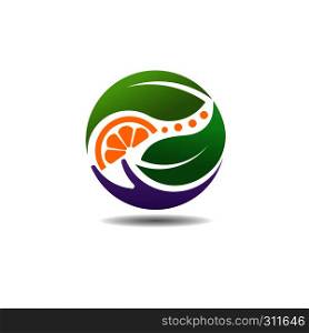 nature care circle logo, leaf fruit and hand logo concept, health nature care logo,green leaf fruit and hand logo,