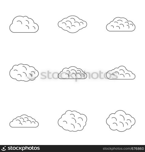 Nature cloud icon set. Outline set of 9 nature cloud vector icons for web isolated on white background. Nature cloud icon set, outline style