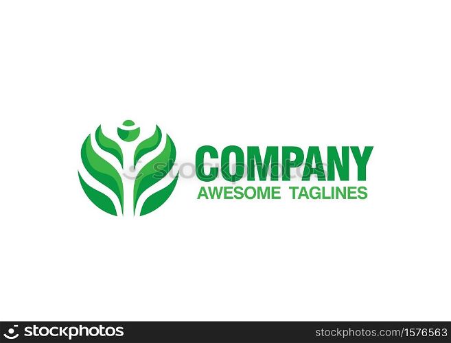 Nature concept logo design. Abstract flower logo. Green leaves logo symbol. Health logo sign. Vector illustration.