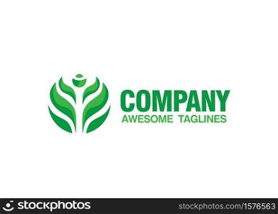 Nature concept logo design. Abstract flower logo. Green leaves logo symbol. Health logo sign. Vector illustration.