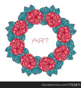 Nature frame with red flowers. Floral background for cover decoration. Wreath flowers design. Nature frame with red flowers. Floral background for cover decoration. Wreath flowers design.