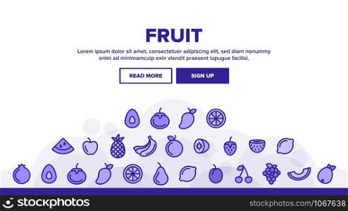 Nature Fruit Landing Web Page Header Banner Template Vector. Pineapple And Apple, Strawberry And Grape, Cherry And Lemon Delicious Fruit Illustration. Nature Fruit Landing Header Vector
