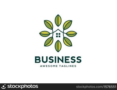 nature green house logo, green leaf ecology nature element vector icon of go green design