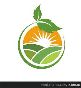 Nature Green Landscape Sunrise Logo Template. sun vector illustration Icon Logo Template