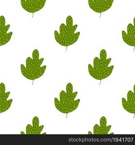 Nature green oak seamless pattern isolated on white background. Geometric foliage backdrop. Simple nature wallpaper. For fabric design, textile print, wrapping, cover. Doodle vector illustration.. Nature green oak seamless pattern isolated on white background. Geometric foliage backdrop.