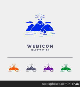 Nature, hill, landscape, mountain, blast 5 Color Glyph Web Icon Template isolated on white. Vector illustration. Vector EPS10 Abstract Template background