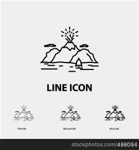 Nature, hill, landscape, mountain, blast Icon in Thin, Regular and Bold Line Style. Vector illustration. Vector EPS10 Abstract Template background