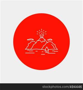 Nature, hill, landscape, mountain, blast White Line Icon in Circle background. vector icon illustration. Vector EPS10 Abstract Template background