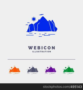 Nature, hill, landscape, mountain, scene 5 Color Glyph Web Icon Template isolated on white. Vector illustration. Vector EPS10 Abstract Template background