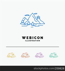 Nature, hill, landscape, mountain, scene 5 Color Line Web Icon Template isolated on white. Vector illustration