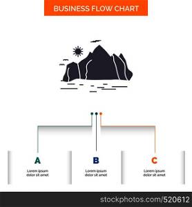 Nature, hill, landscape, mountain, scene Business Flow Chart Design with 3 Steps. Glyph Icon For Presentation Background Template Place for text.. Vector EPS10 Abstract Template background