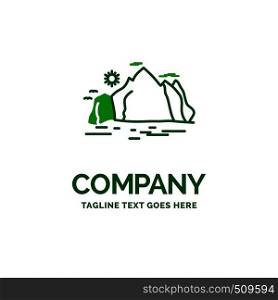 Nature, hill, landscape, mountain, scene Flat Business Logo template. Creative Green Brand Name Design.