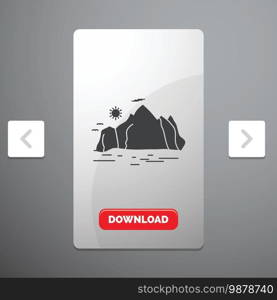 Nature, hill, landscape, mountain, scene Glyph Icon in Carousal Pagination Slider Design   Red Download Button. Vector EPS10 Abstract Template background