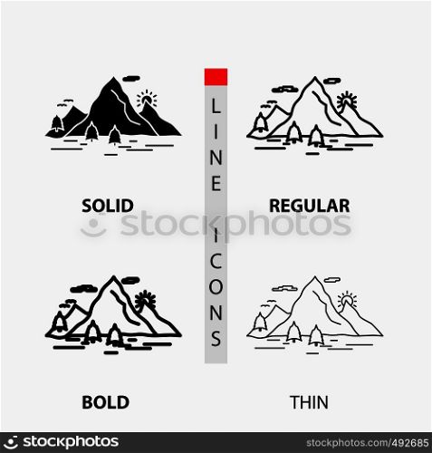 Nature, hill, landscape, mountain, scene Icon in Thin, Regular, Bold Line and Glyph Style. Vector illustration. Vector EPS10 Abstract Template background