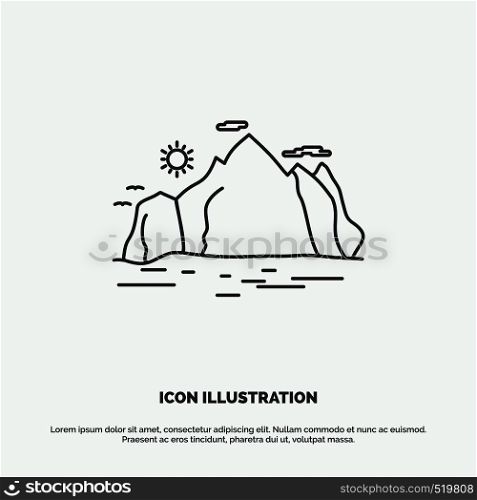 Nature, hill, landscape, mountain, scene Icon. Line vector gray symbol for UI and UX, website or mobile application. Vector EPS10 Abstract Template background