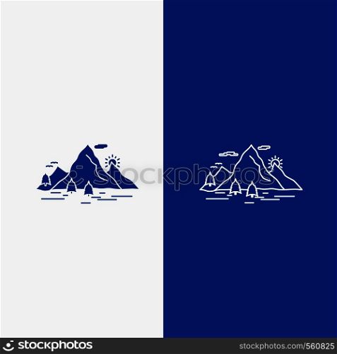 Nature, hill, landscape, mountain, scene Line and Glyph web Button in Blue color Vertical Banner for UI and UX, website or mobile application. Vector EPS10 Abstract Template background