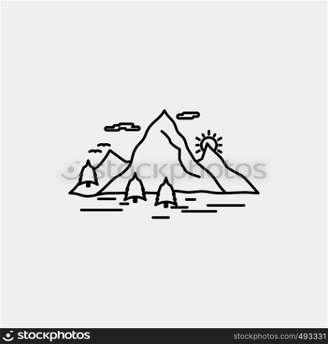 Nature, hill, landscape, mountain, scene Line Icon. Vector isolated illustration. Vector EPS10 Abstract Template background