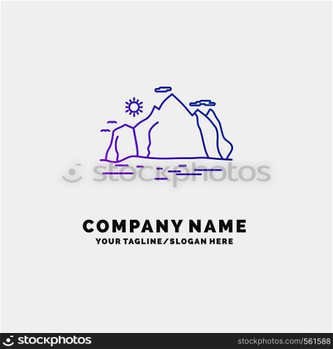 Nature, hill, landscape, mountain, scene Purple Business Logo Template. Place for Tagline. Vector EPS10 Abstract Template background