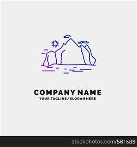 Nature, hill, landscape, mountain, scene Purple Business Logo Template. Place for Tagline. Vector EPS10 Abstract Template background