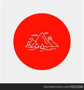 Nature, hill, landscape, mountain, scene White Line Icon in Circle background. vector icon illustration. Vector EPS10 Abstract Template background