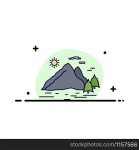 Nature, hill, landscape, mountain, sun Flat Color Icon Vector