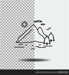 Nature, hill, landscape, mountain, sun Line Icon on Transparent Background. Black Icon Vector Illustration. Vector EPS10 Abstract Template background