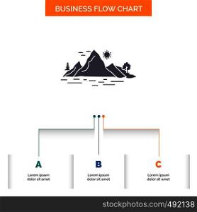Nature, hill, landscape, mountain, tree Business Flow Chart Design with 3 Steps. Glyph Icon For Presentation Background Template Place for text.. Vector EPS10 Abstract Template background