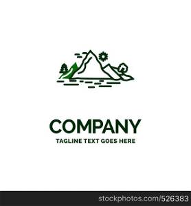 Nature, hill, landscape, mountain, tree Flat Business Logo template. Creative Green Brand Name Design.