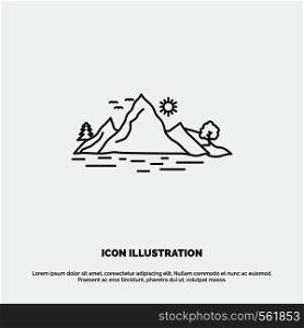 Nature, hill, landscape, mountain, tree Icon. Line vector gray symbol for UI and UX, website or mobile application. Vector EPS10 Abstract Template background