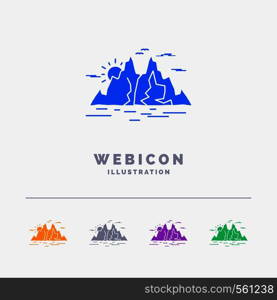 Nature, hill, landscape, mountain, water 5 Color Glyph Web Icon Template isolated on white. Vector illustration. Vector EPS10 Abstract Template background