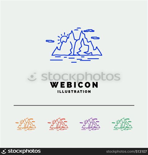 Nature, hill, landscape, mountain, water 5 Color Line Web Icon Template isolated on white. Vector illustration. Vector EPS10 Abstract Template background