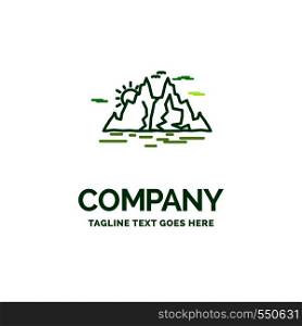 Nature, hill, landscape, mountain, water Flat Business Logo template. Creative Green Brand Name Design.