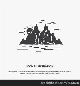 Nature, hill, landscape, mountain, water Icon. glyph vector gray symbol for UI and UX, website or mobile application