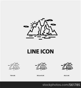 Nature, hill, landscape, mountain, water Icon in Thin, Regular and Bold Line Style. Vector illustration. Vector EPS10 Abstract Template background