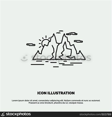 Nature, hill, landscape, mountain, water Icon. Line vector gray symbol for UI and UX, website or mobile application. Vector EPS10 Abstract Template background