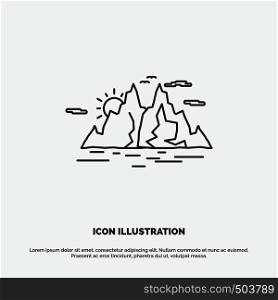 Nature, hill, landscape, mountain, water Icon. Line vector gray symbol for UI and UX, website or mobile application. Vector EPS10 Abstract Template background