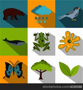 Nature icons set. Flat illustration of 9 nature vector icons for web. Nature icons set, flat style