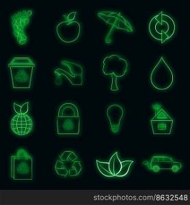 Nature icons set in neon style. Ecology, eco set collection vector illustration. Nature icons set vector neon