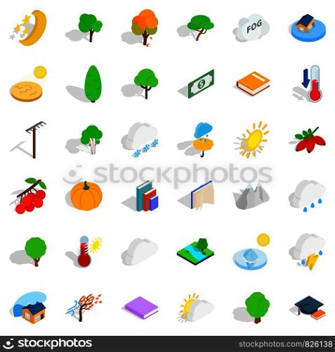 Nature icons set. Isometric style of 36 nature vector icons for web isolated on white background. Nature icons set, isometric style