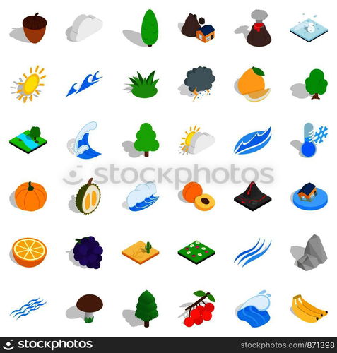 Nature icons set. Isometric style of 36 nature vector icons for web isolated on white background. Nature icons set, isometric style