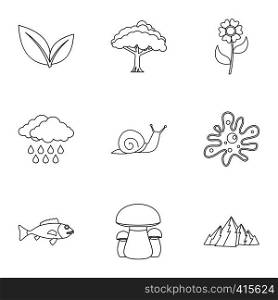Nature icons set. Outline illustration of 9 nature vector icons for web. Nature icons set, outline style