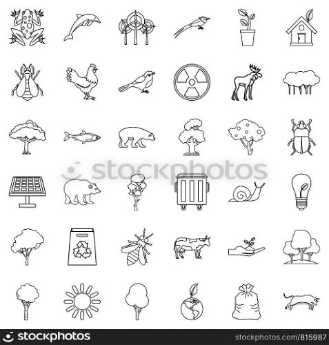 Nature icons set. Outline style of 36 nature vector icons for web isolated on white background. Nature icons set, outline style