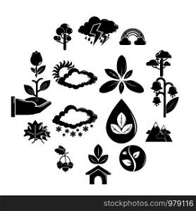 Nature icons set symbols. Simple illustration of 16 nature symbols vector icons for web. Nature icons set symbols, simple style
