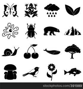 Nature items icons set. Simple illustration of 16 nature items vector icons for web. Nature items icons set, simple style