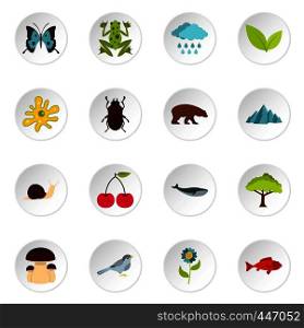Nature items set icons in flat style isolated on white background. Nature items set flat icons