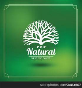 Nature labels and badges with green tree , vector illustration