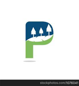 Nature landscape icon letter P logo design.