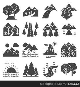 Nature Landscape Icons set, Forest and valley